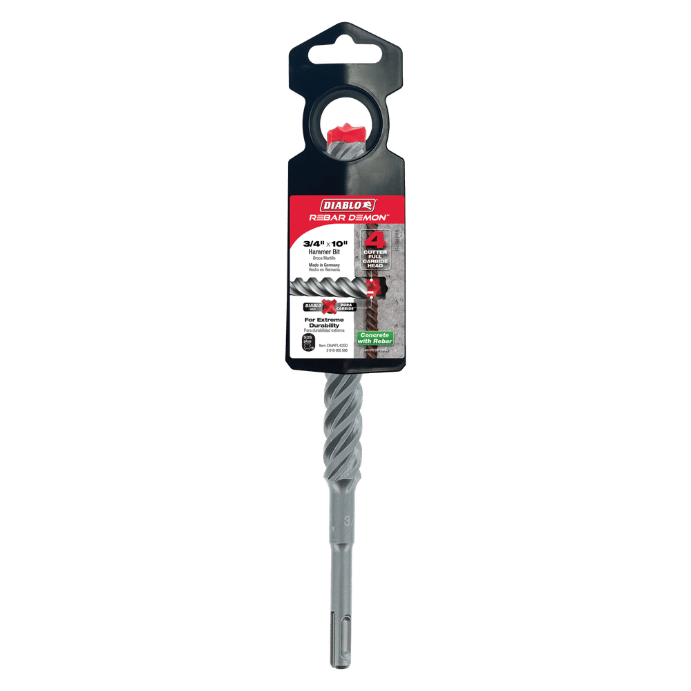 Diablo DMAPL4250 3/4 in. x 8 in. x 10 in. Rebar Demon™ SDS-Plus 4-Cutter Full Carbide Head Hammer Drill Bit