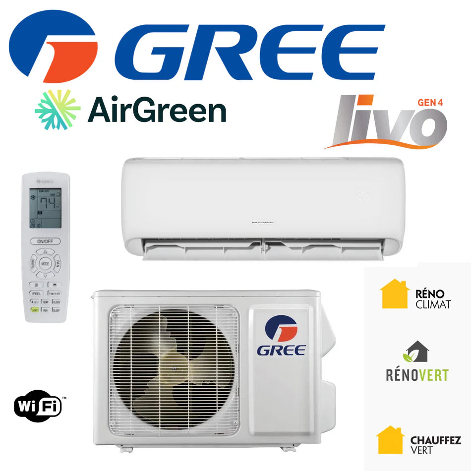 GREE LIVO Gen4 24,000 BTU 2 Ton Mini Split AC with Heat Pump | Wi-Fi Smart Control | 208/230V | SEER2 18