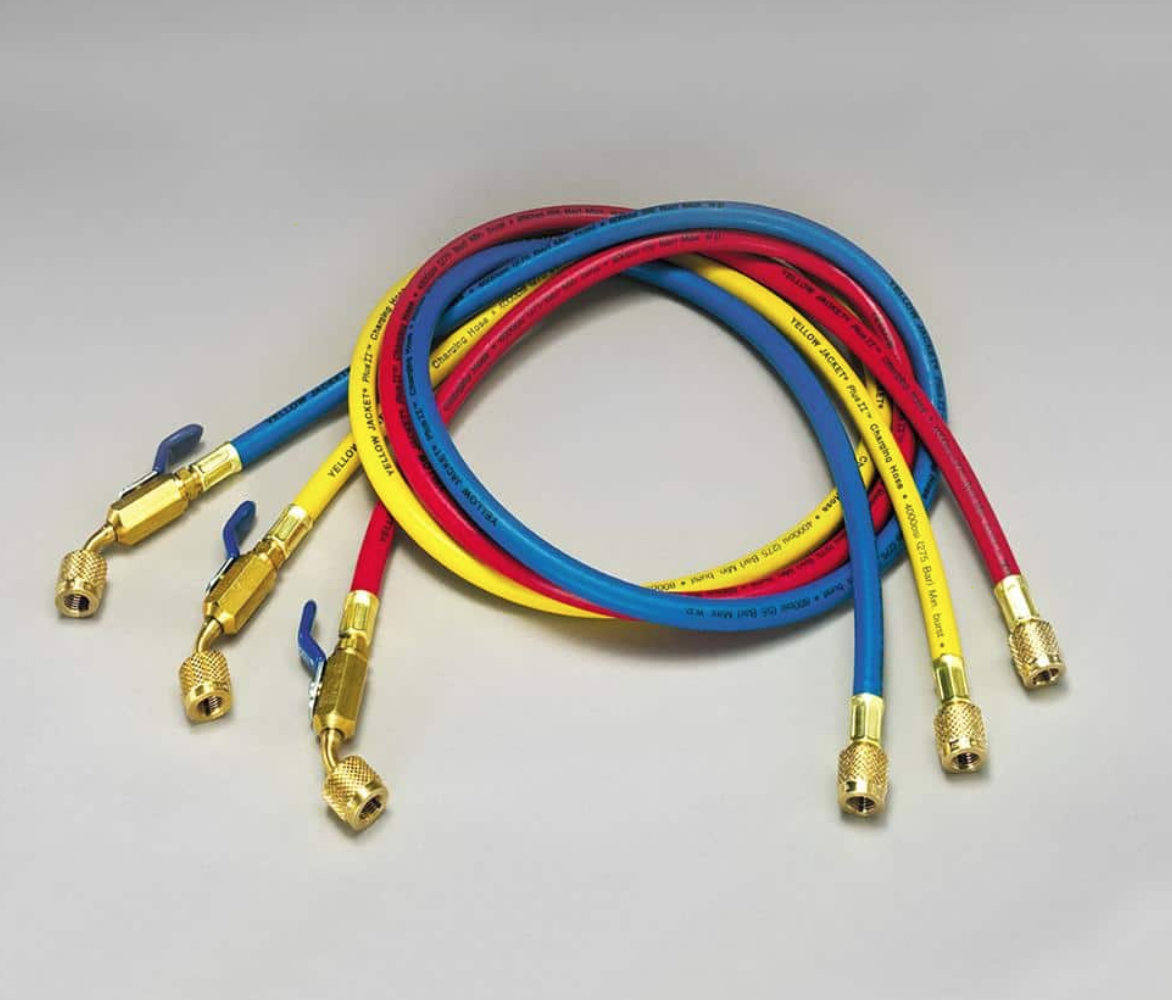Yellow Jacket 29985  Black 3 Pak (RYB) 60" Plus ll Hoses with Compact  Ball Valves