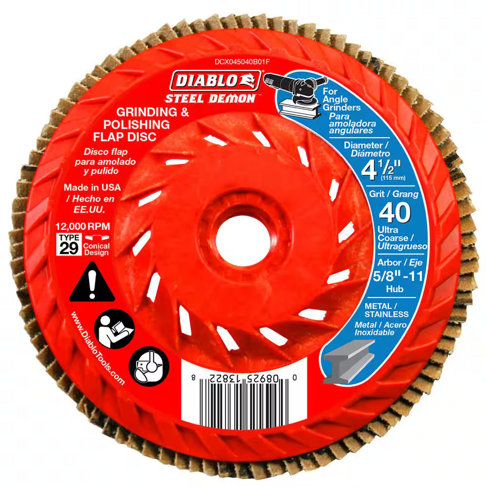 Diablo 4½" x 40 Grit Flap Disc – DCX045040B01F for Grinding and Polishing