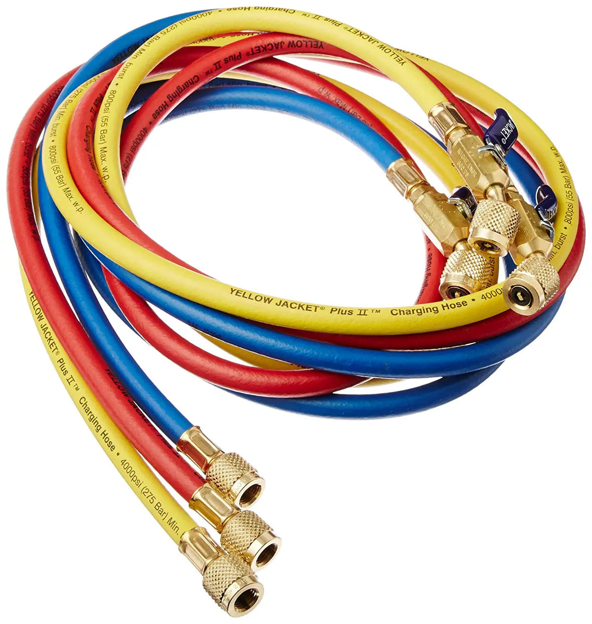 Yellow Jacket - 29986 Compact Valve Charging Hose 1/4″ (RYB), 72″, 3 Pack