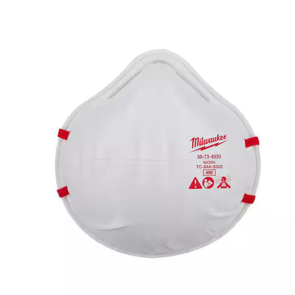 Milwaukee N95 Multi-Purpose Unvalved Respirator 10-Pack – NIOSH Approved, Adjustable Straps, Flexible Nose Bridge