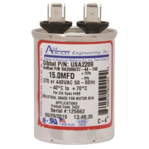 Amrad Engineering Round Motor Run Capacitor 15 MFD 370/440 VAC