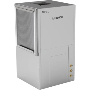 Bosch CL Series 2.5 Ton Water Source Heat Pump with Open Cabinet Showing Internal Components and Slide-Out Blower