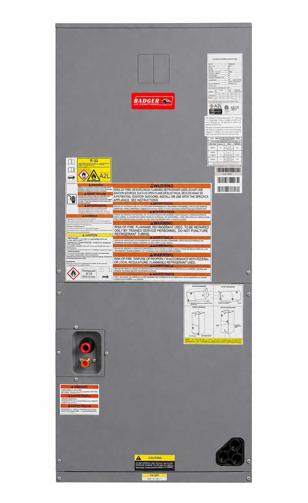 Badger 2 ton R32 multi-position air handler ECM motor with 8kW heat kit